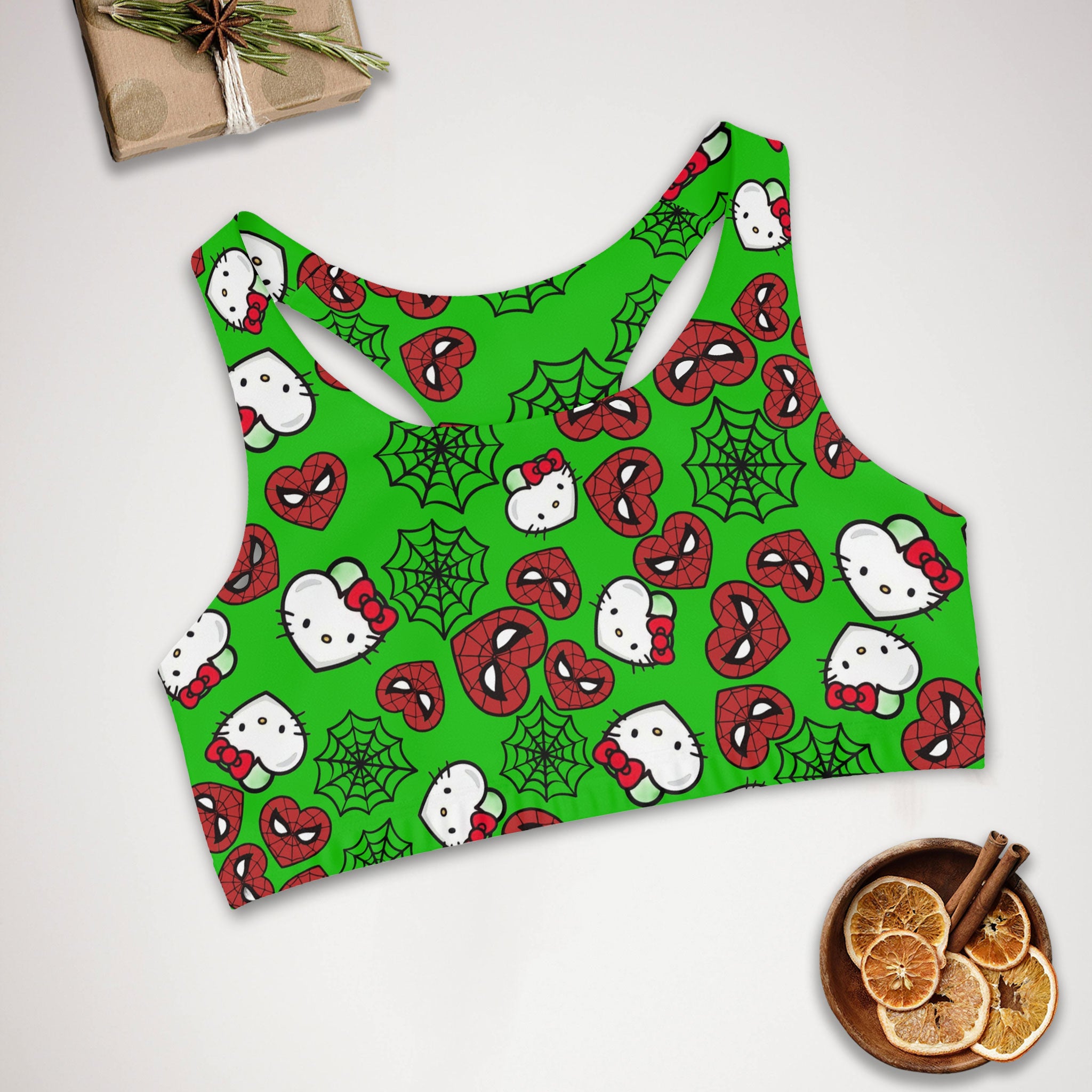 Sports bra kitty spider web heart green