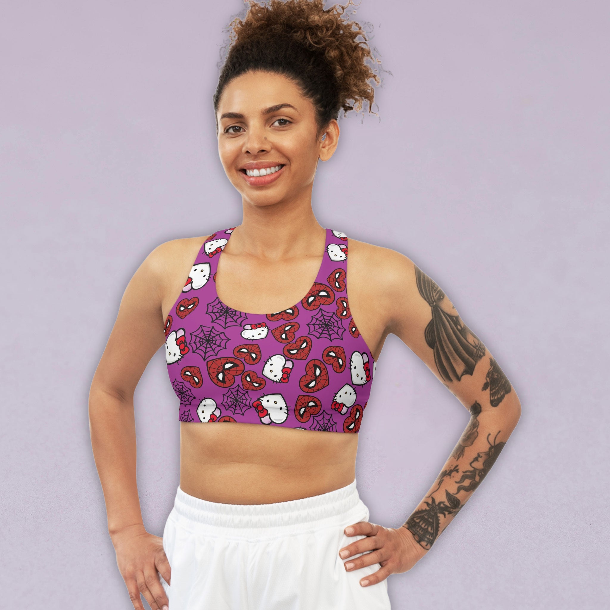 Sports bra kitty spider web heart purple