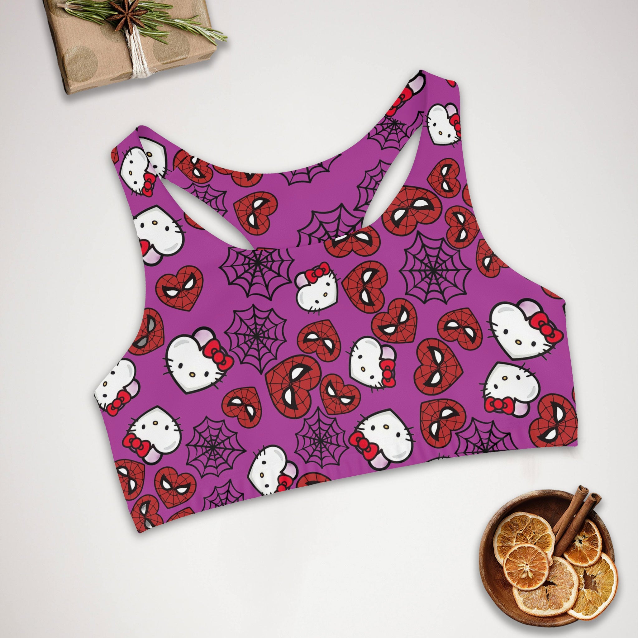 Sports bra kitty spider web heart purple