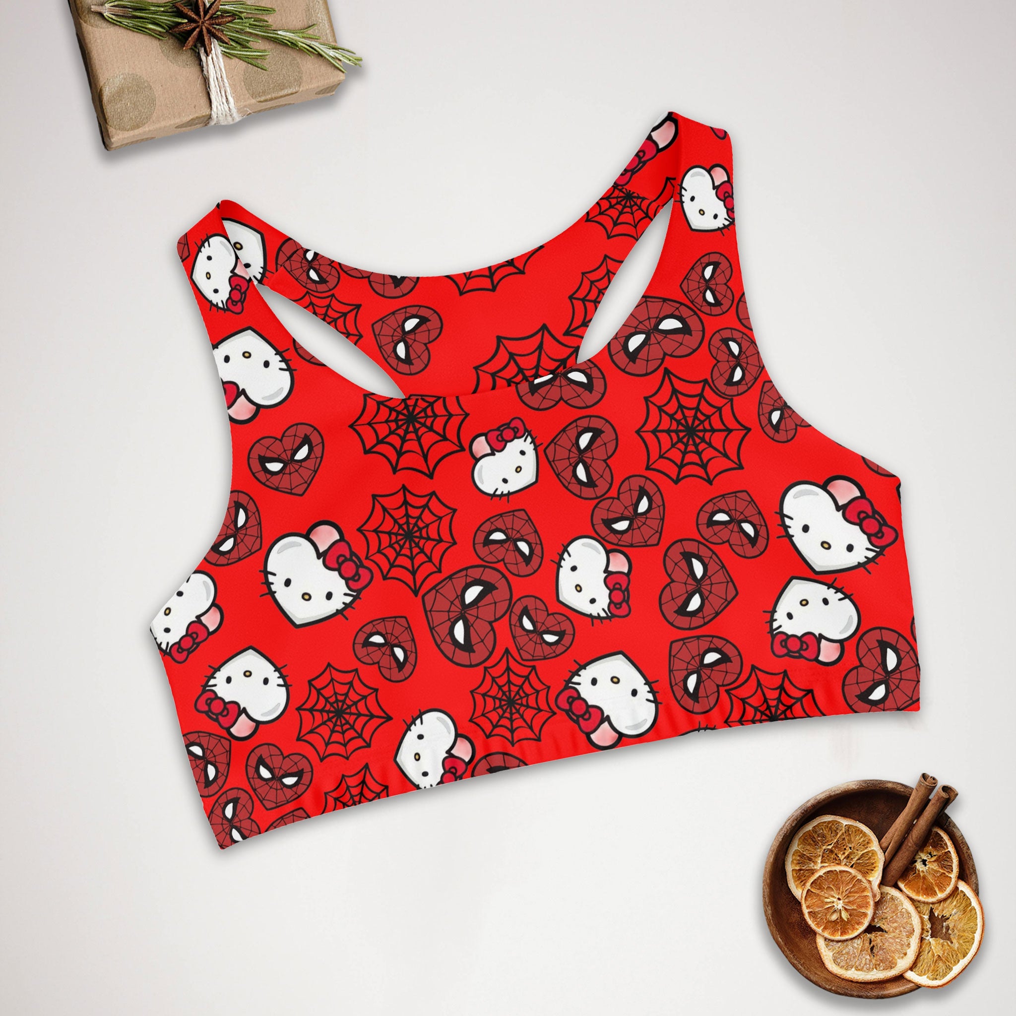 Sports bra kitty spider web heart red