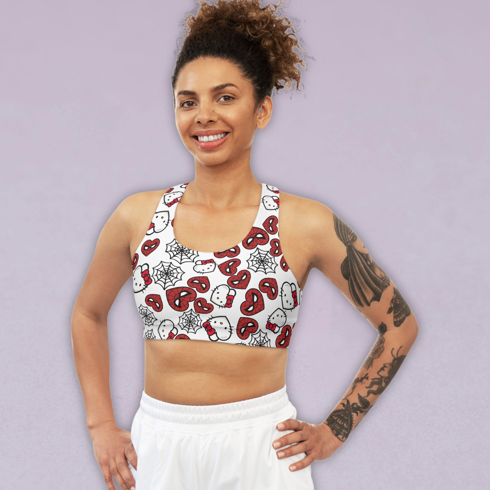 Sports bra kitty spider web heart white