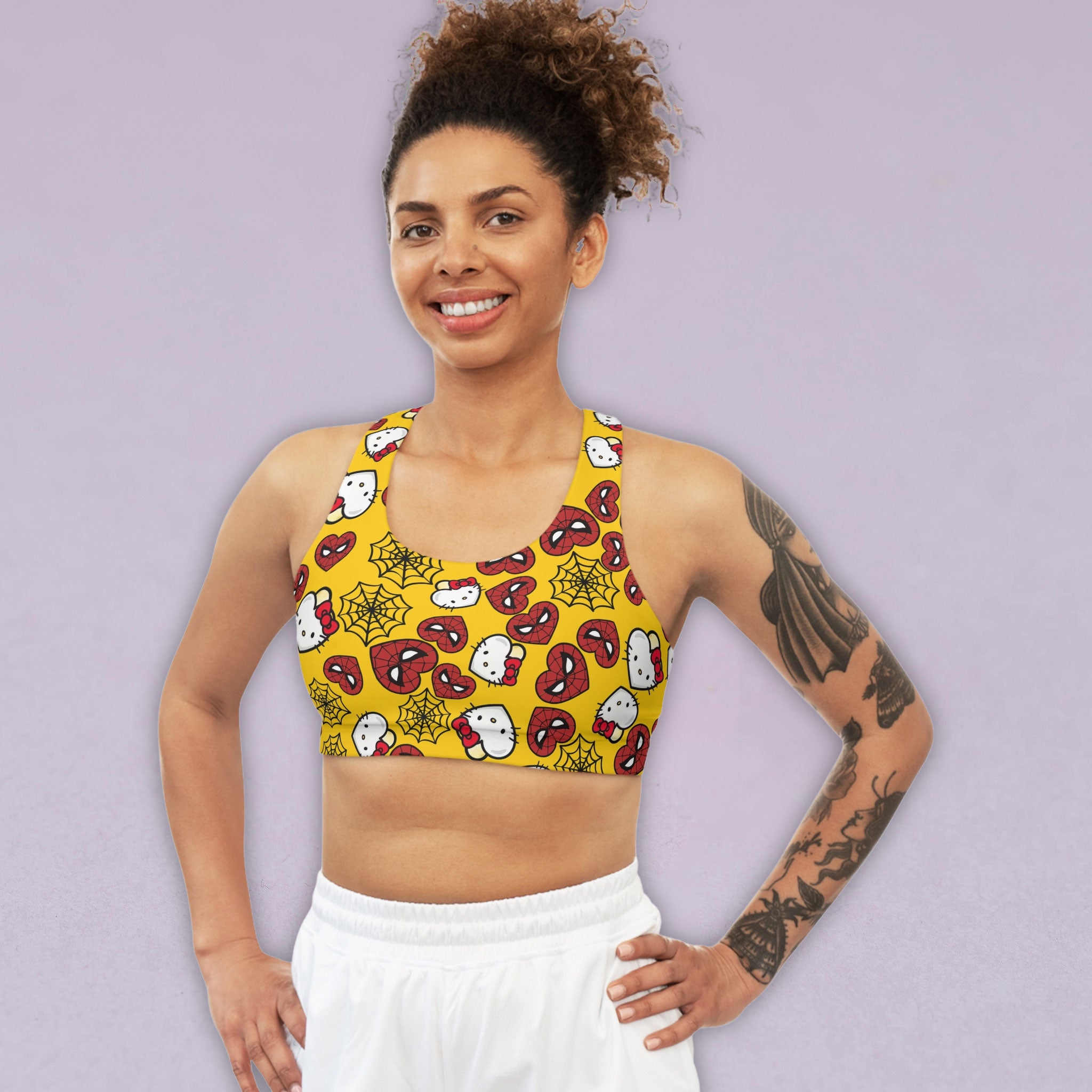 Sports bra kitty spider web heart yellow