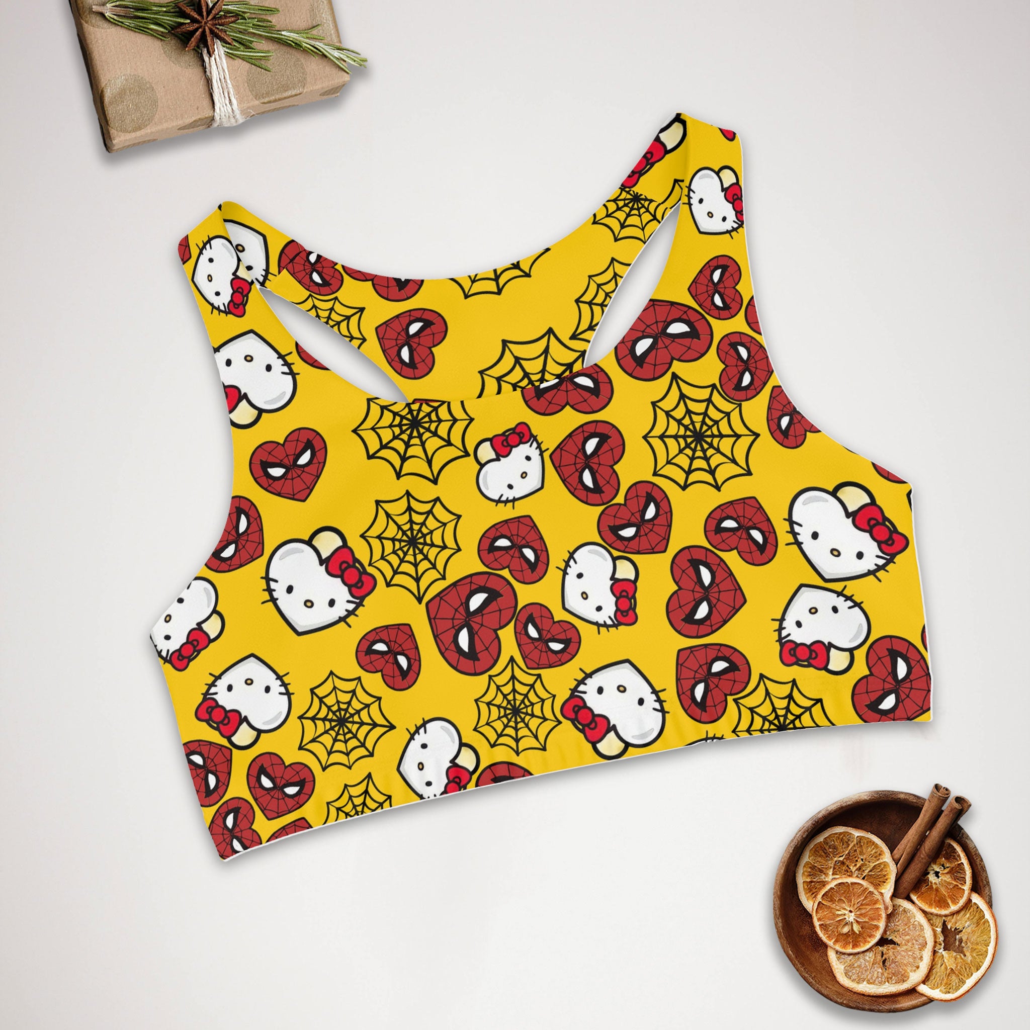 Sports bra kitty spider web heart yellow