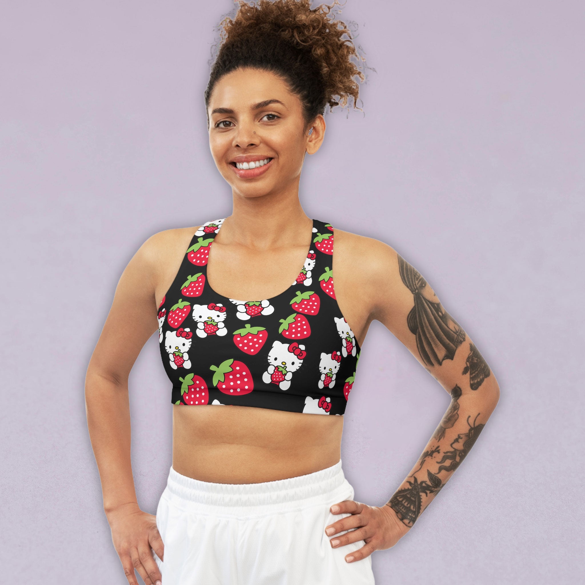 Sports bra kitty strawberry valentine love black