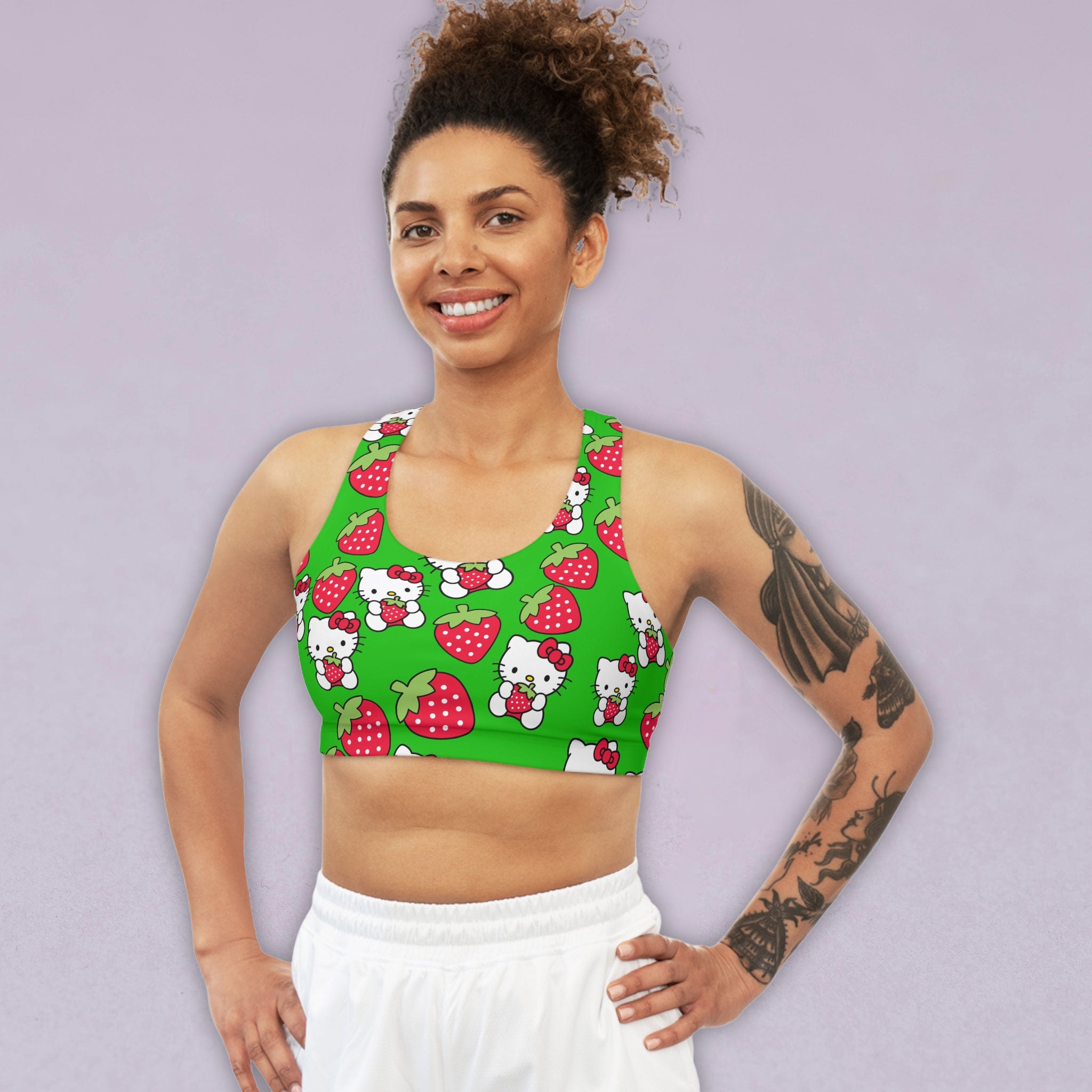 Sports bra kitty strawberry valentine love green