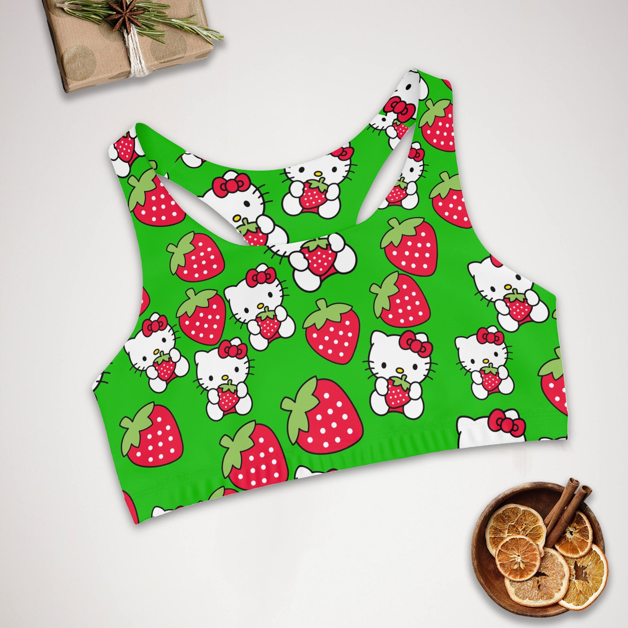 Sports bra kitty strawberry valentine love green