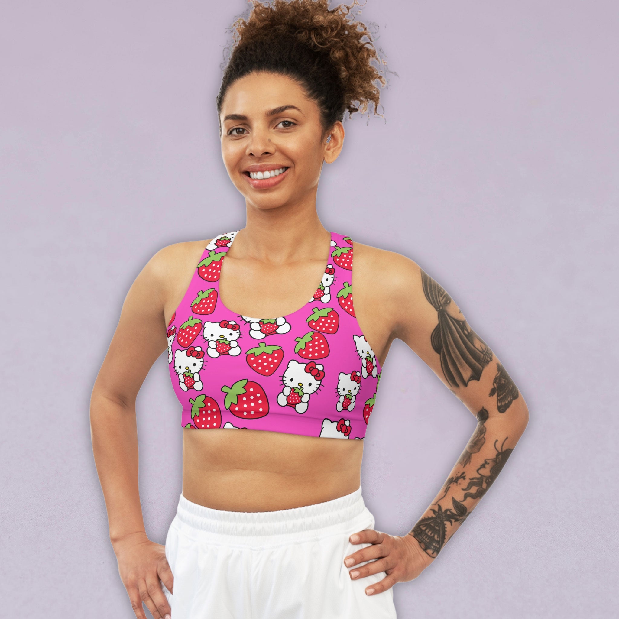 Sports bra kitty strawberry valentine love pink