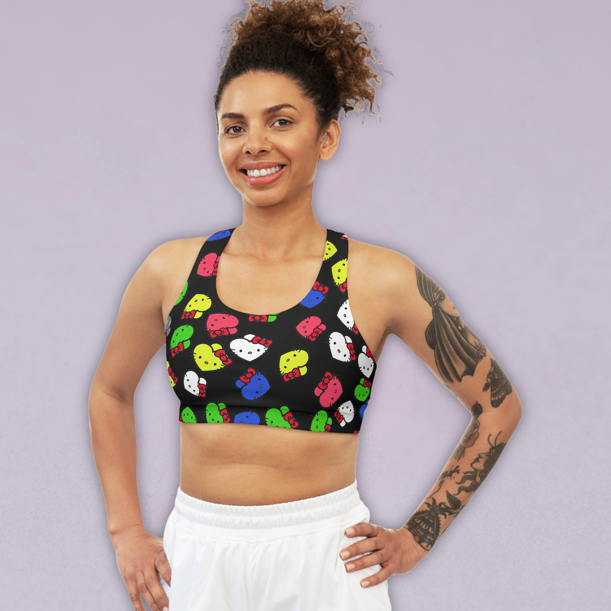 Sports bra kitty hearts multi colors black