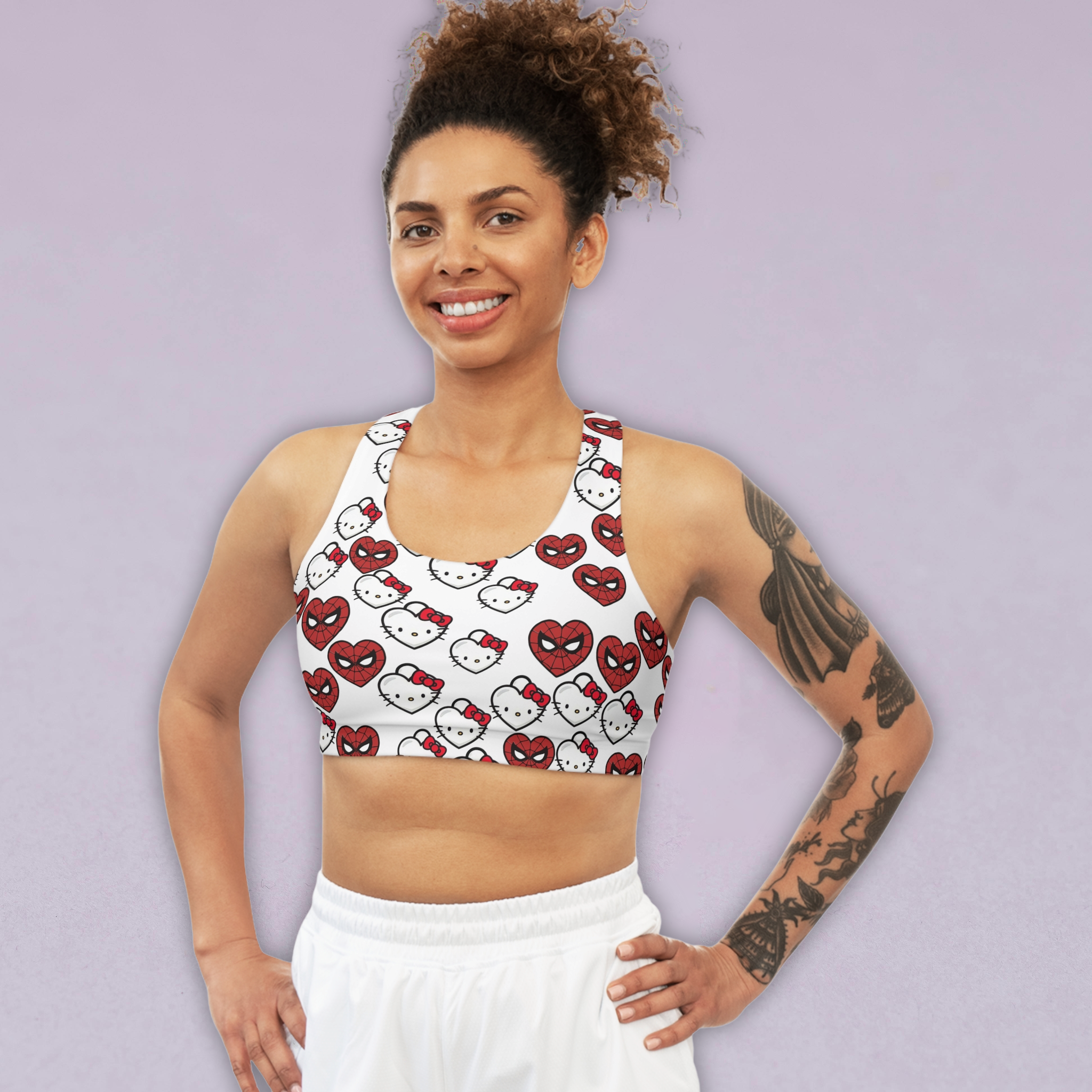 Sports bra kitty spider heart shape white