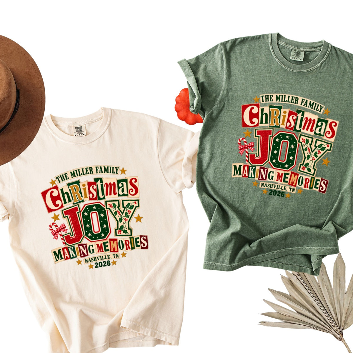 Personalized Christmas Joy Family Shirt - Comfort Colors T-Shirt / Gildan Sweatshirt 1