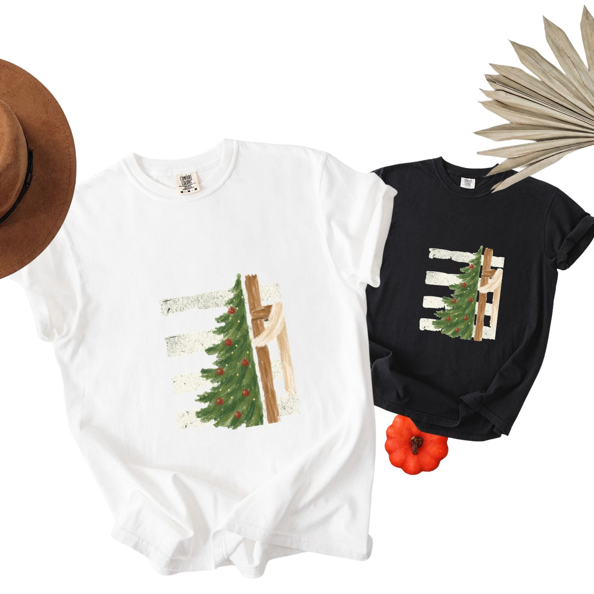 Christmas Tree Cross Design Comfort Colors T-Shirt & Gildan Sweatshirt 1