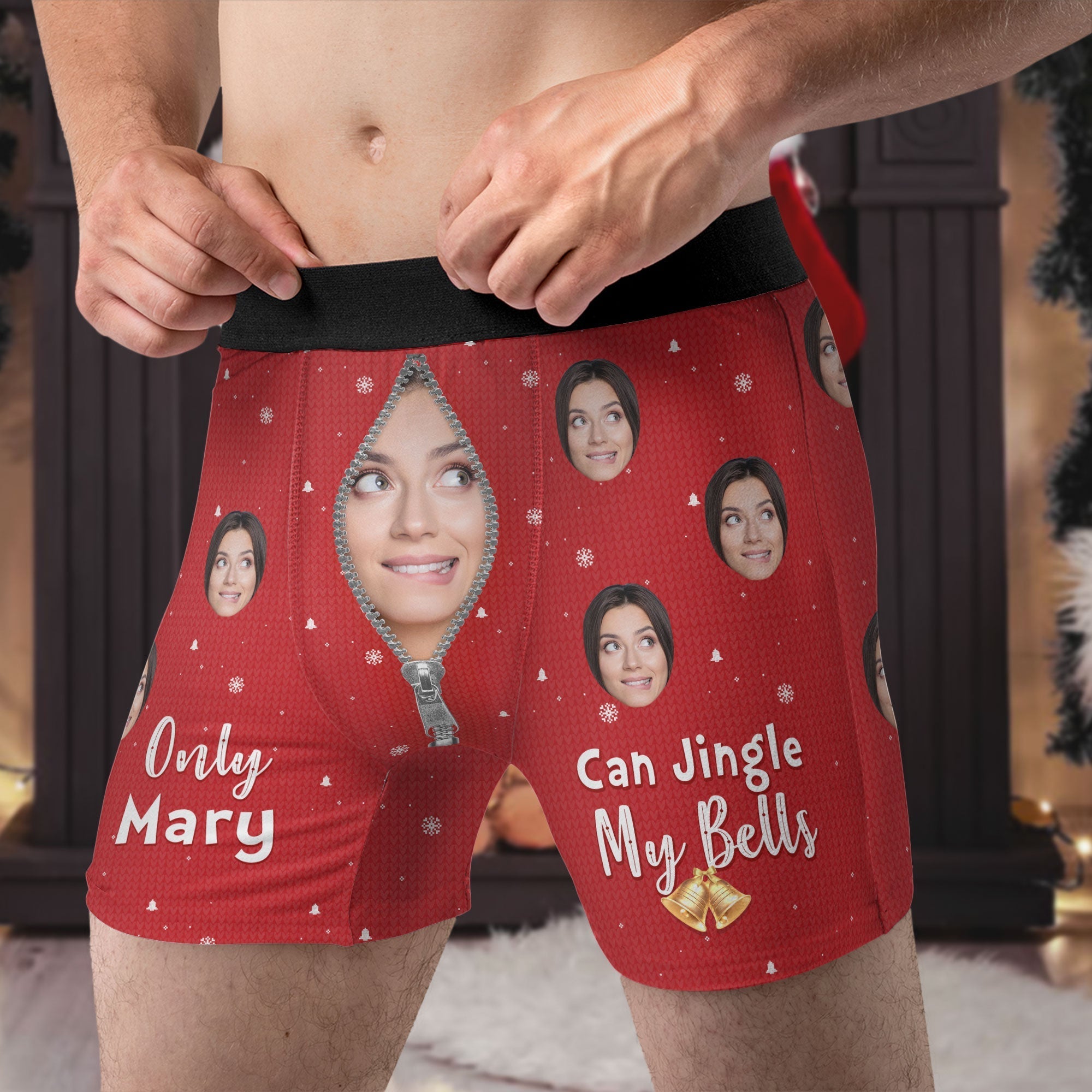 Personalized Photo Men's Boxer Briefs – Only Wife Can Jingle My Bells