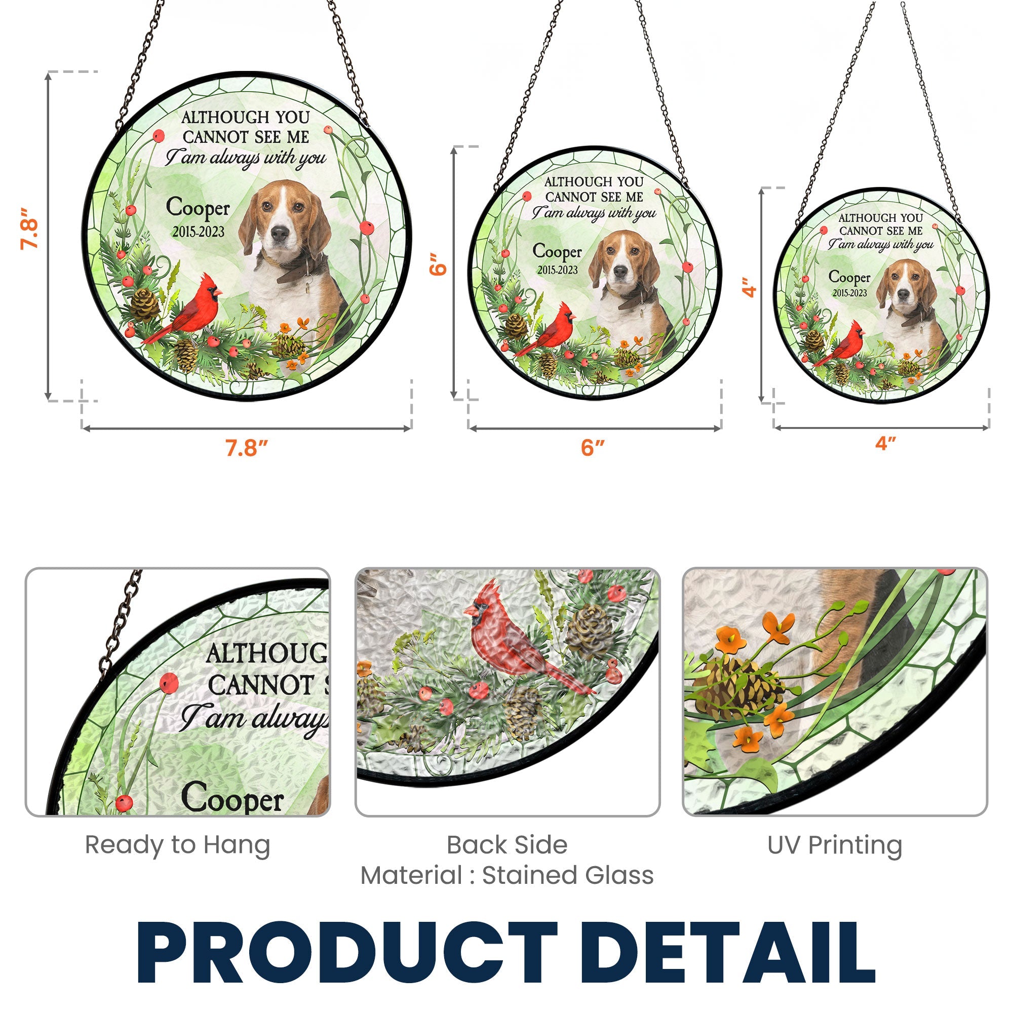 Pet Memorial In My Heart - Personalized Photo Stained Glass Window Hanging Suncatcher