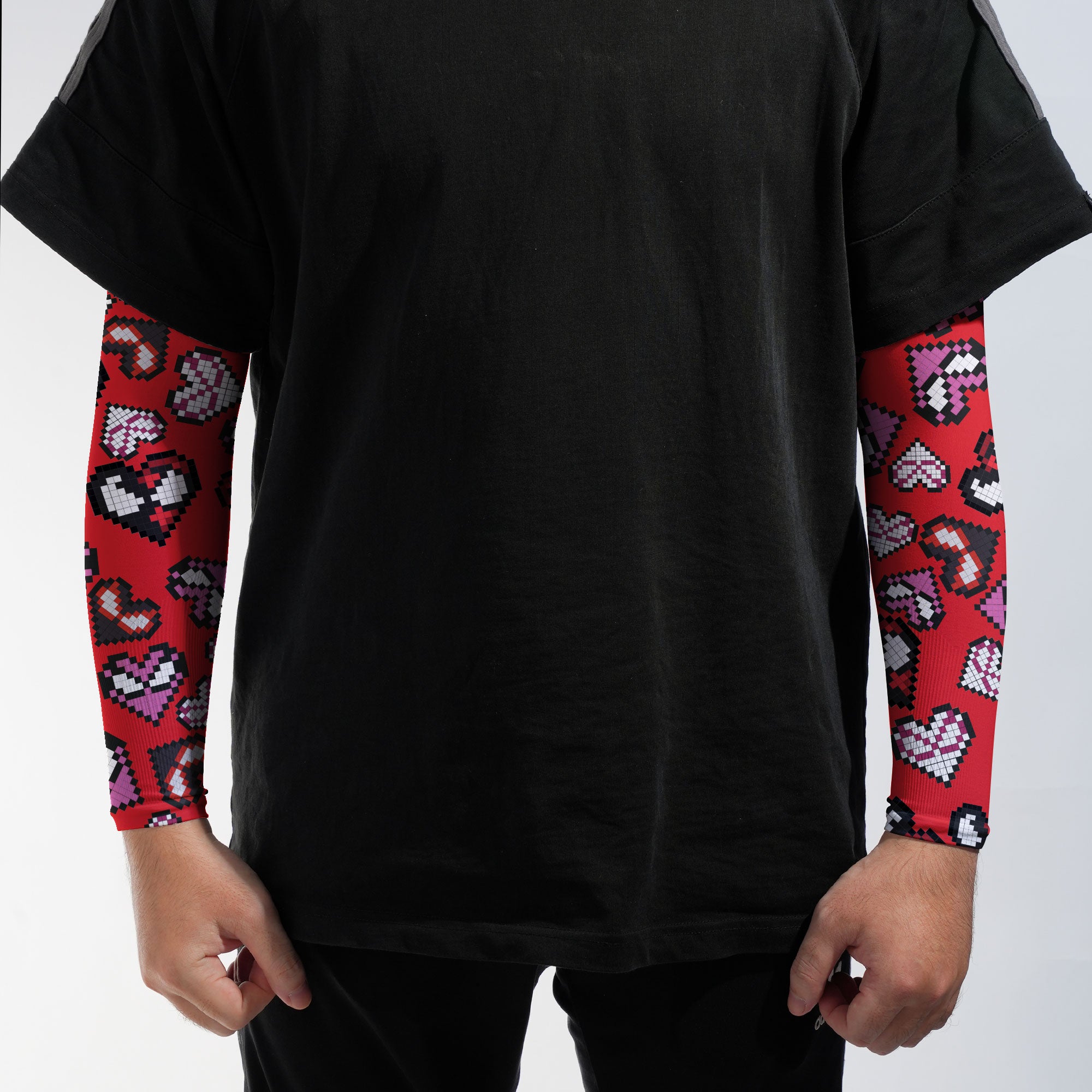 Arm Sleeves Spider Hearts Pixel Red