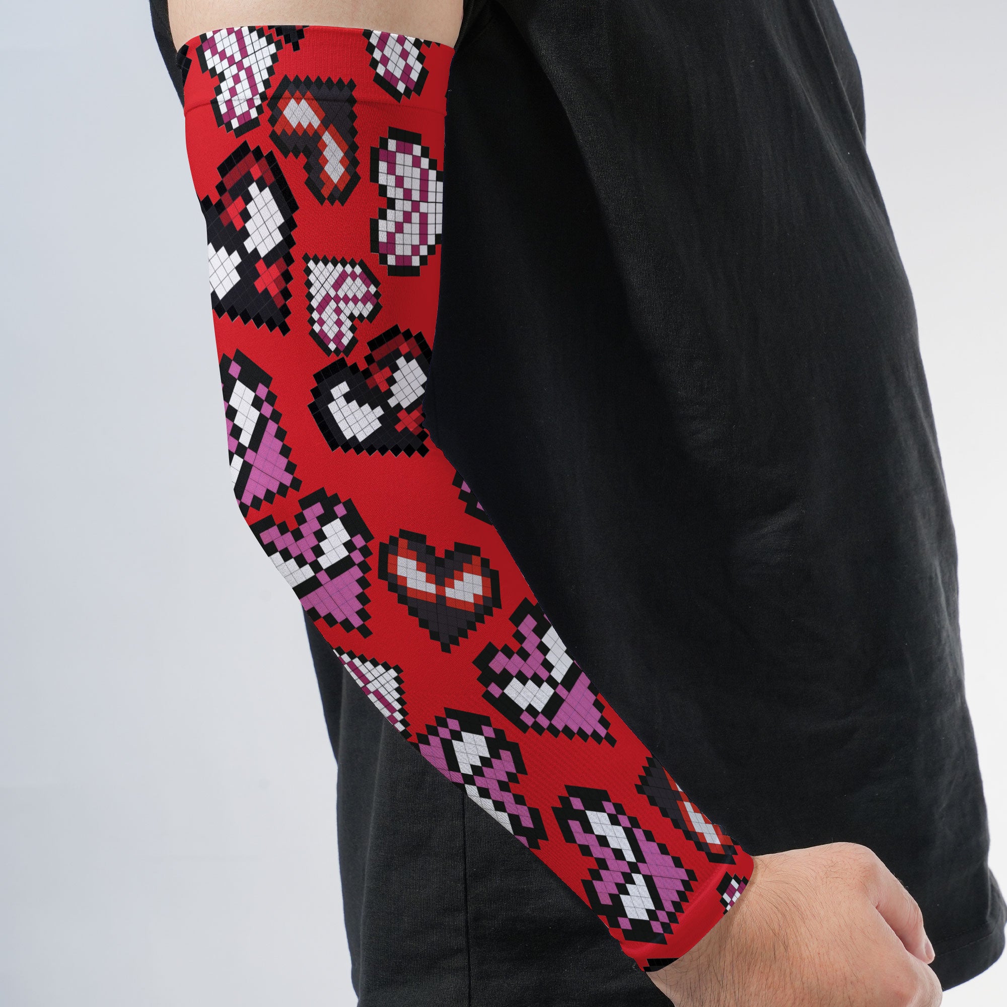 Arm Sleeves Spider Hearts Pixel Red