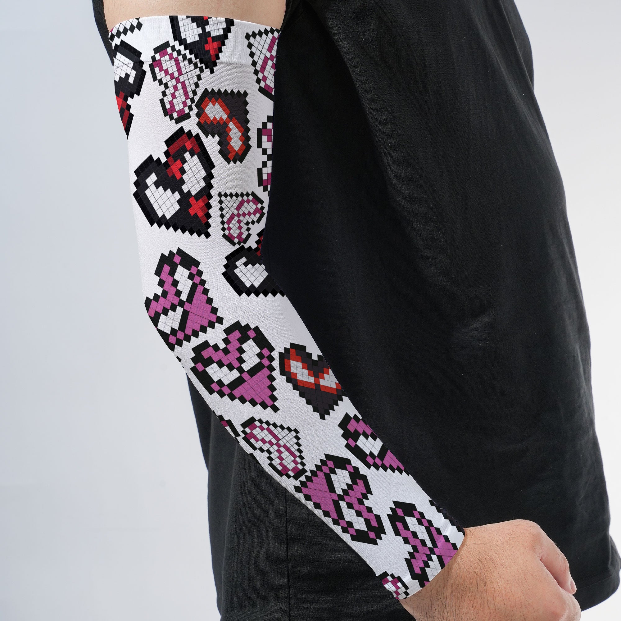 Arm Sleeves Spider Hearts Pixel White