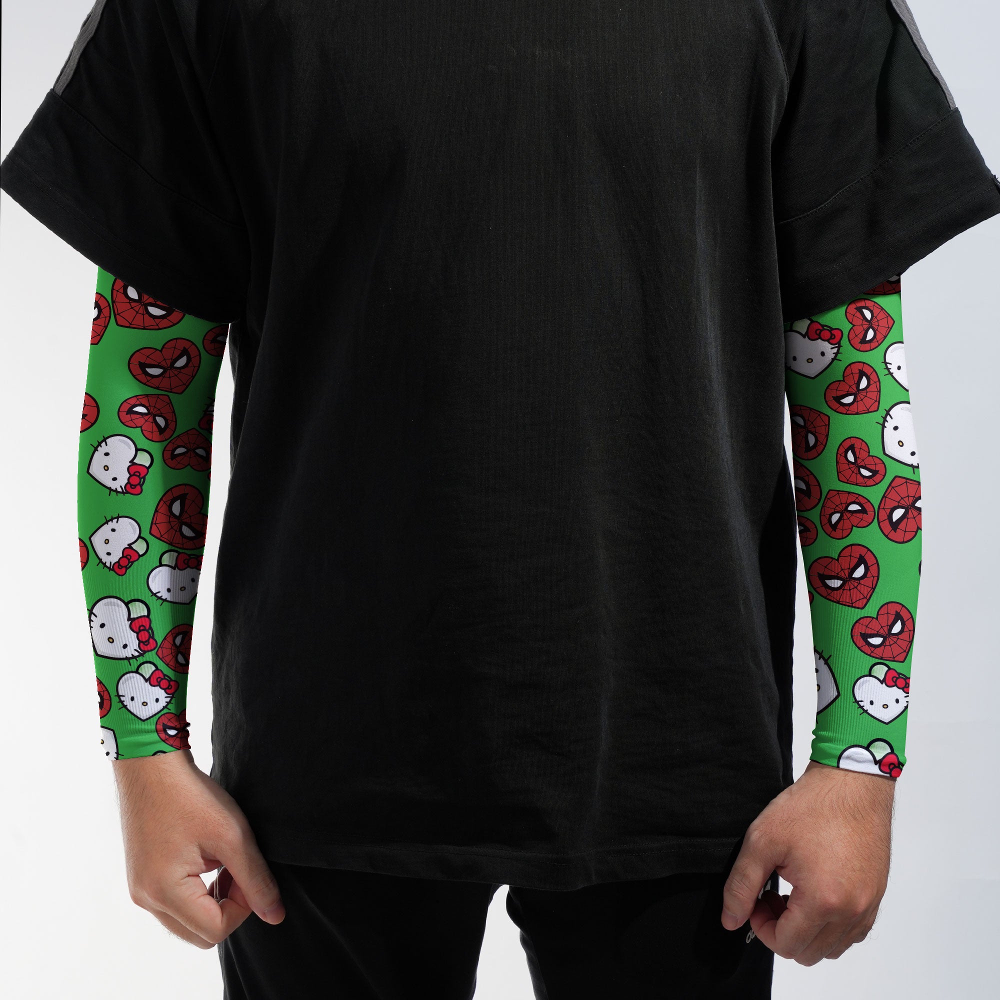 Arm Sleeves Spider Kitty Double Hearts Green