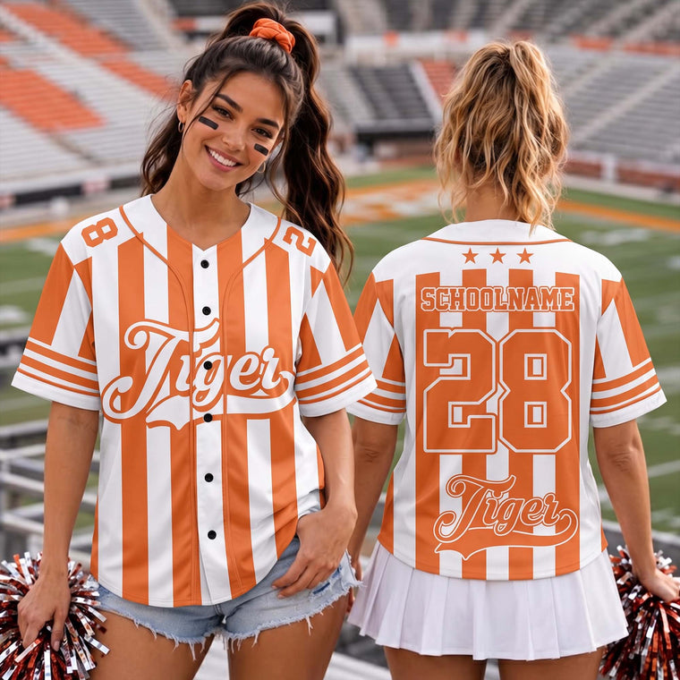 Personalized Striped School Mascot Team Spirit Baseball Jersey