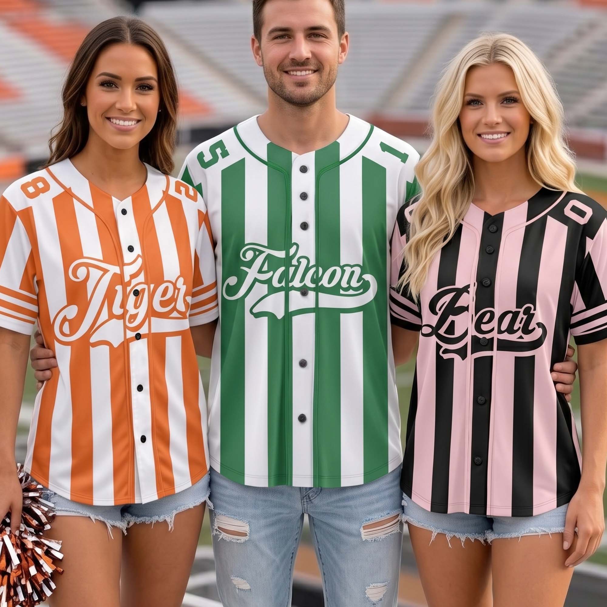 Personalized Striped School Mascot Team Spirit Baseball Jersey