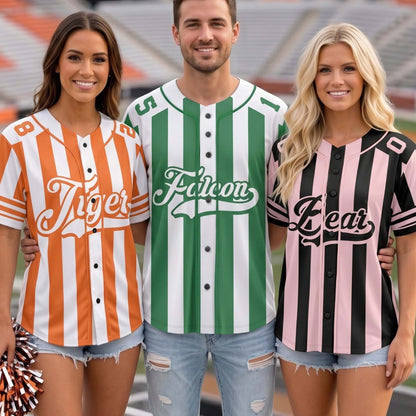 Personalized Striped School Mascot Team Spirit Baseball Jersey