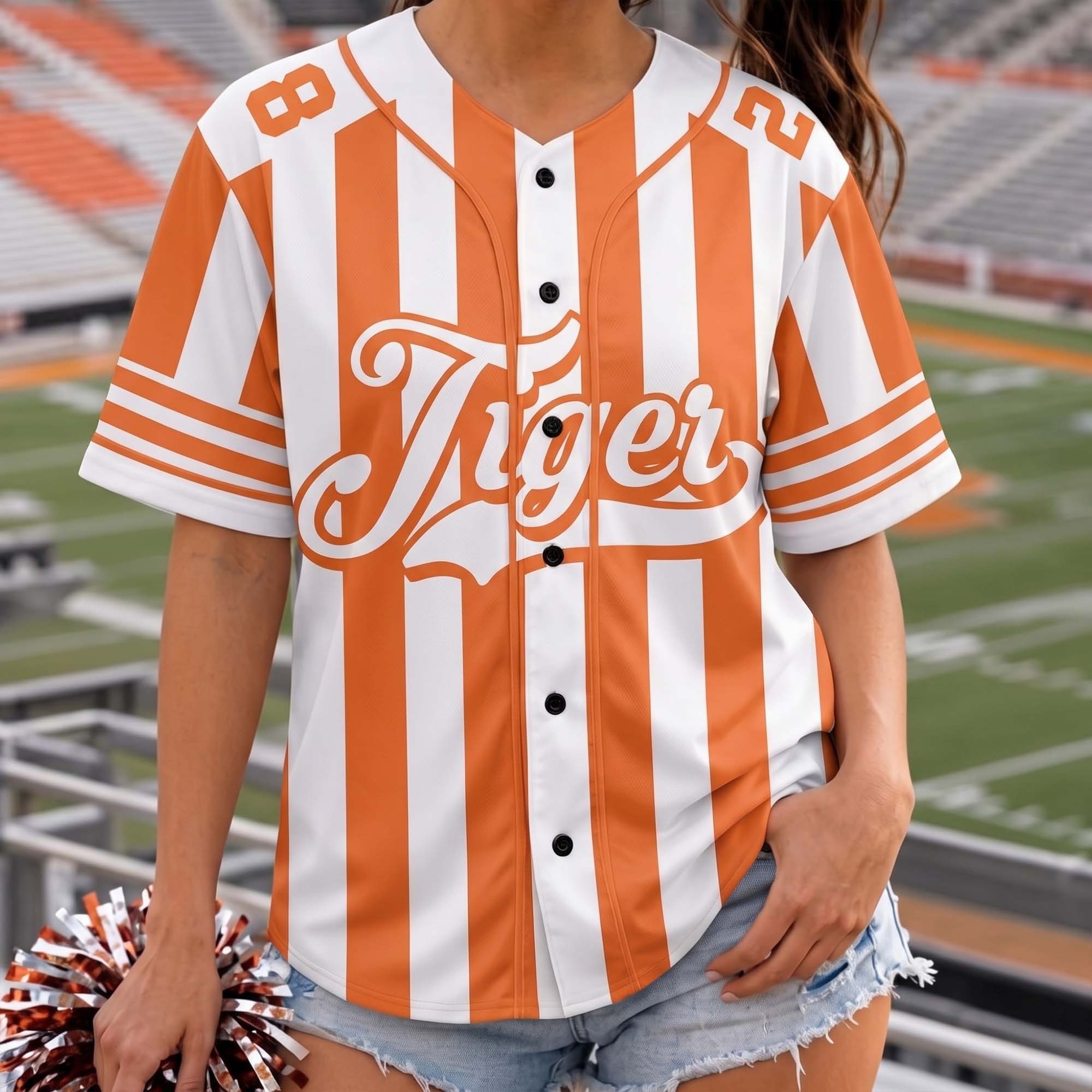 Personalized Striped School Mascot Team Spirit Baseball Jersey