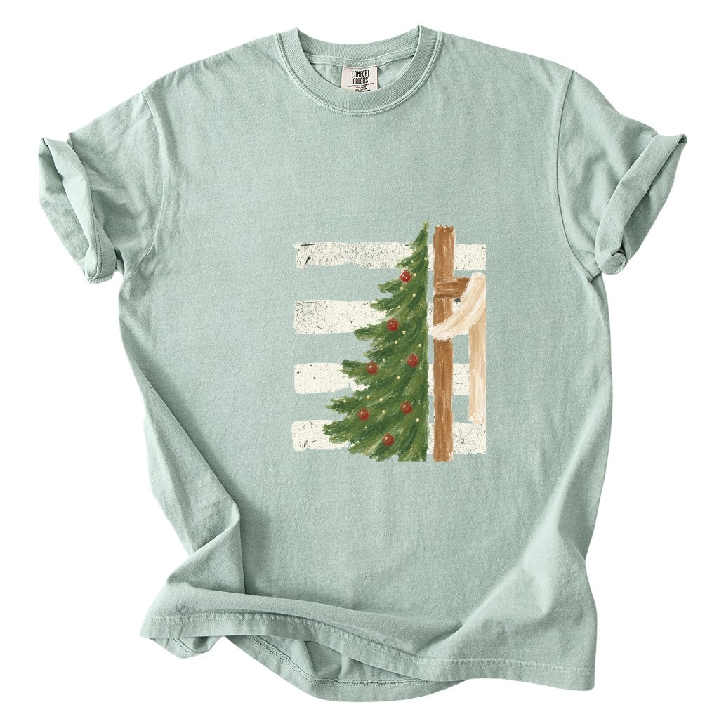 Christmas Tree Cross Design Comfort Colors T-Shirt & Gildan Sweatshirt