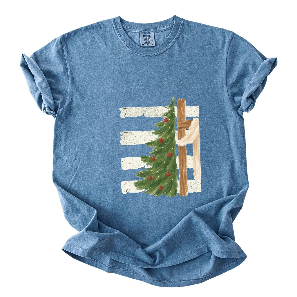 Christmas Tree Cross Design Comfort Colors T-Shirt & Gildan Sweatshirt
