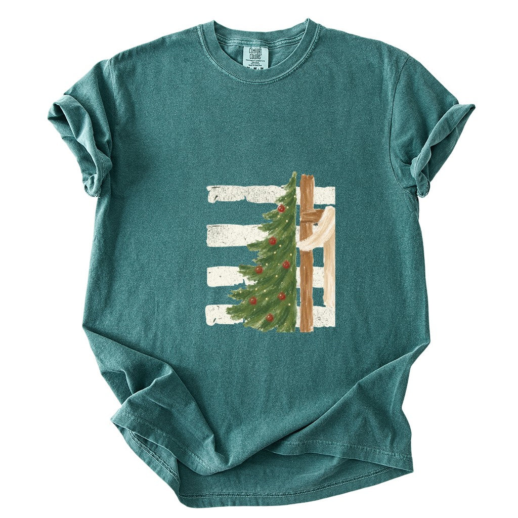 Christmas Tree Cross Design Comfort Colors T-Shirt & Gildan Sweatshirt