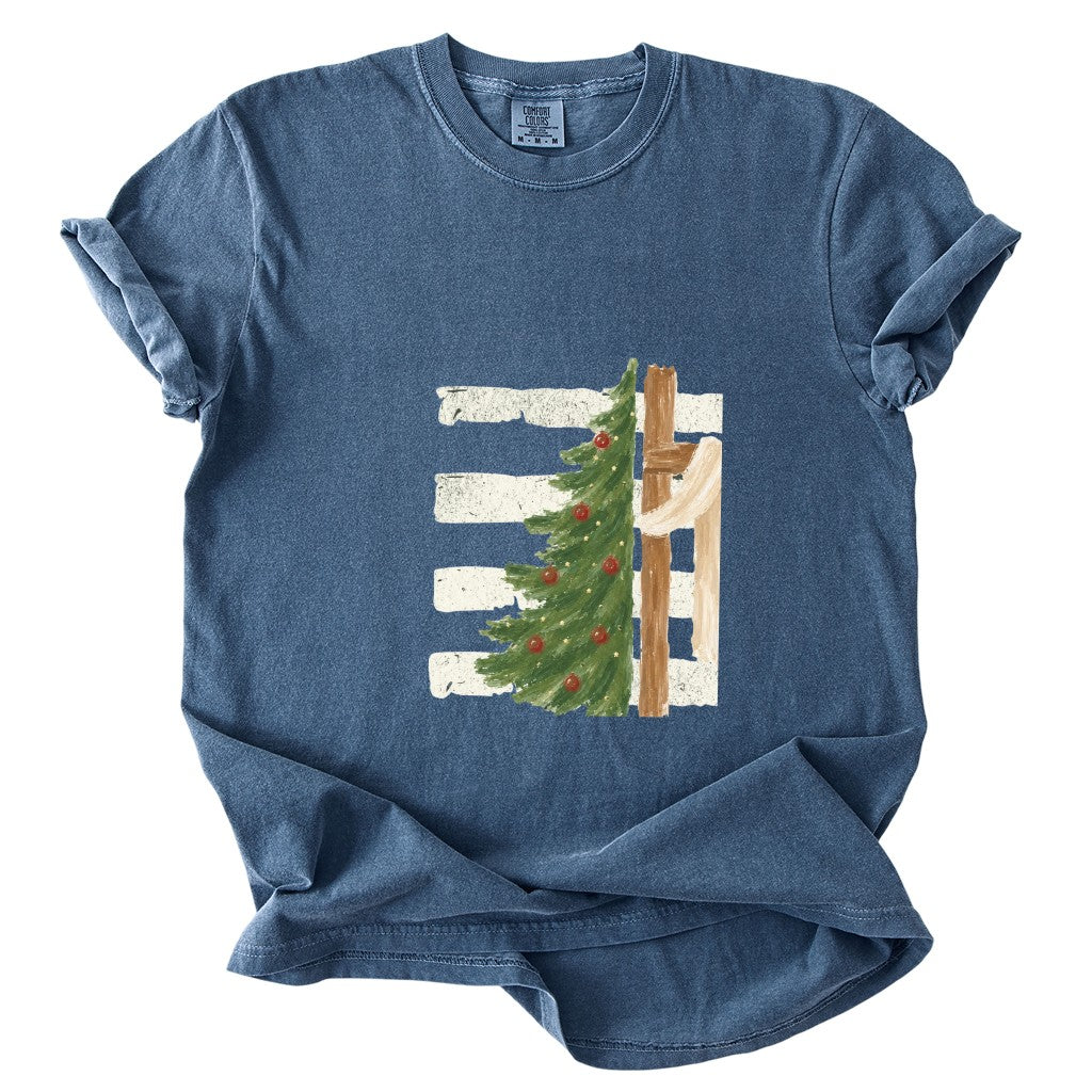 Christmas Tree Cross Design Comfort Colors T-Shirt & Gildan Sweatshirt