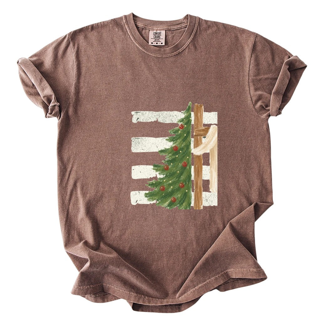 Christmas Tree Cross Design Comfort Colors T-Shirt & Gildan Sweatshirt