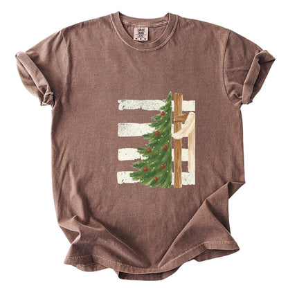 Christmas Tree Cross Design Comfort Colors T-Shirt & Gildan Sweatshirt