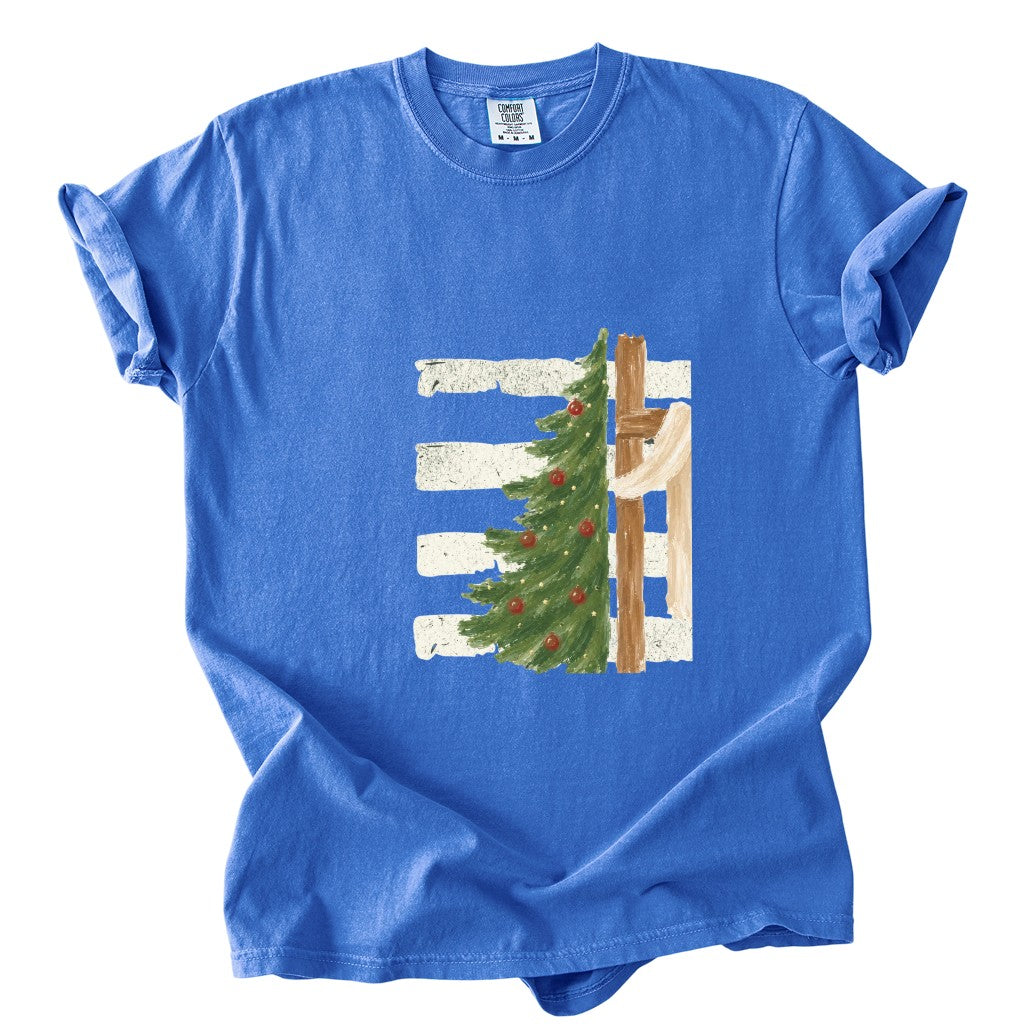 Christmas Tree Cross Design Comfort Colors T-Shirt & Gildan Sweatshirt