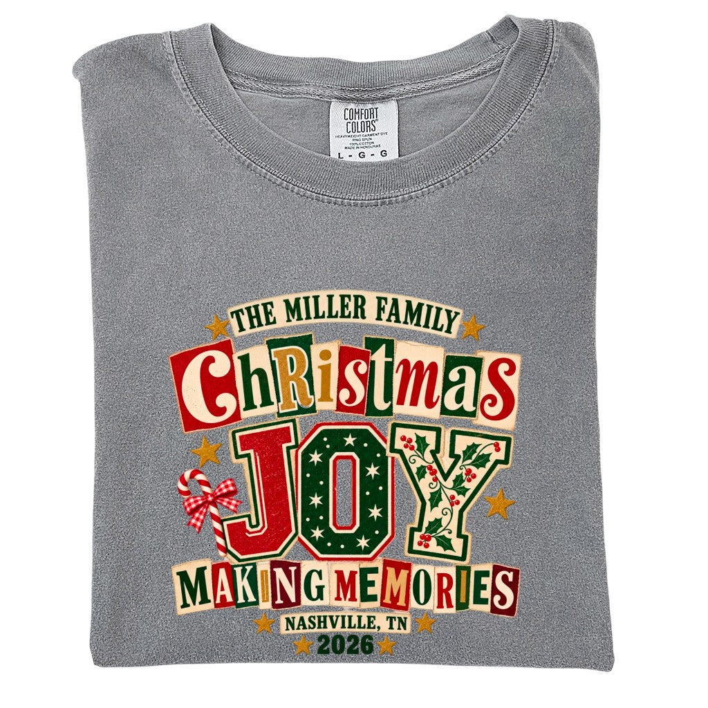 Personalized Christmas Joy Family Shirt - Comfort Colors T-Shirt / Gildan Sweatshirt