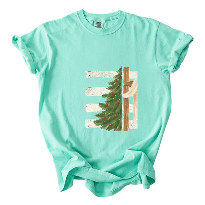 Christmas Tree Cross Design Comfort Colors T-Shirt & Gildan Sweatshirt