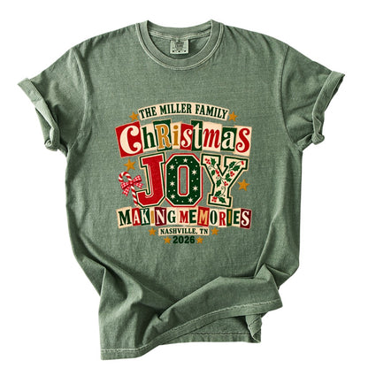 Personalized Christmas Joy Family Shirt - Comfort Colors T-Shirt / Gildan Sweatshirt