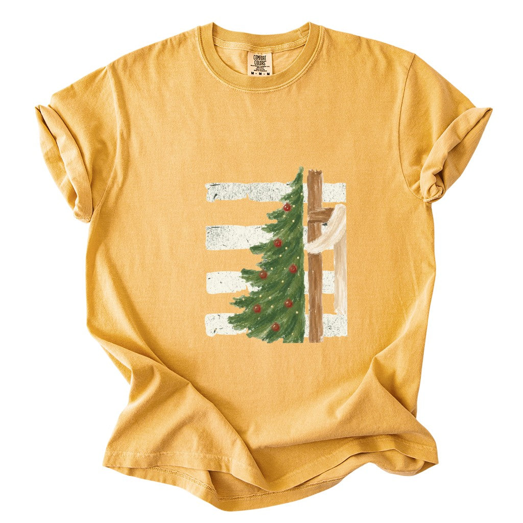 Christmas Tree Cross Design Comfort Colors T-Shirt & Gildan Sweatshirt