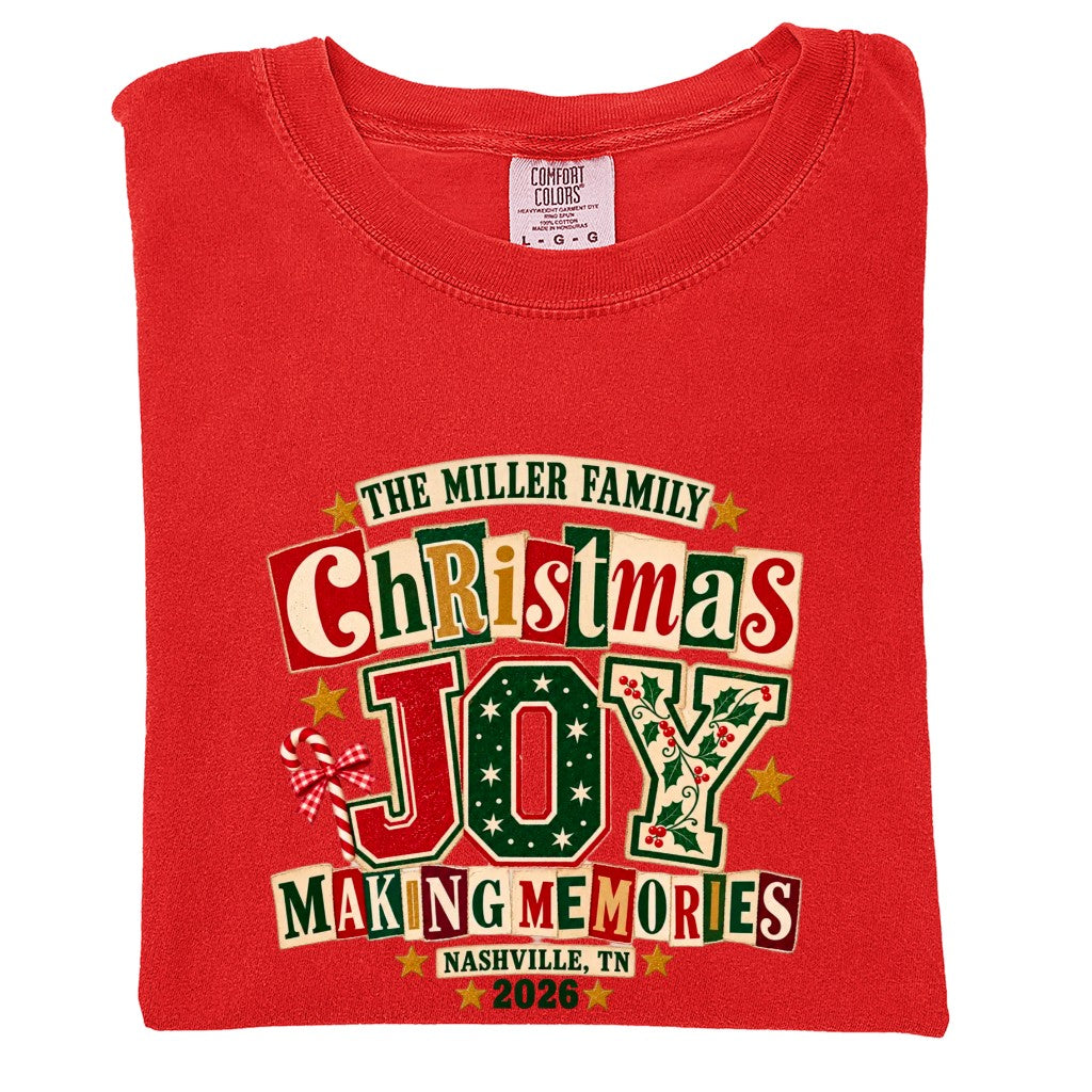 Personalized Christmas Joy Family Shirt - Comfort Colors T-Shirt / Gildan Sweatshirt