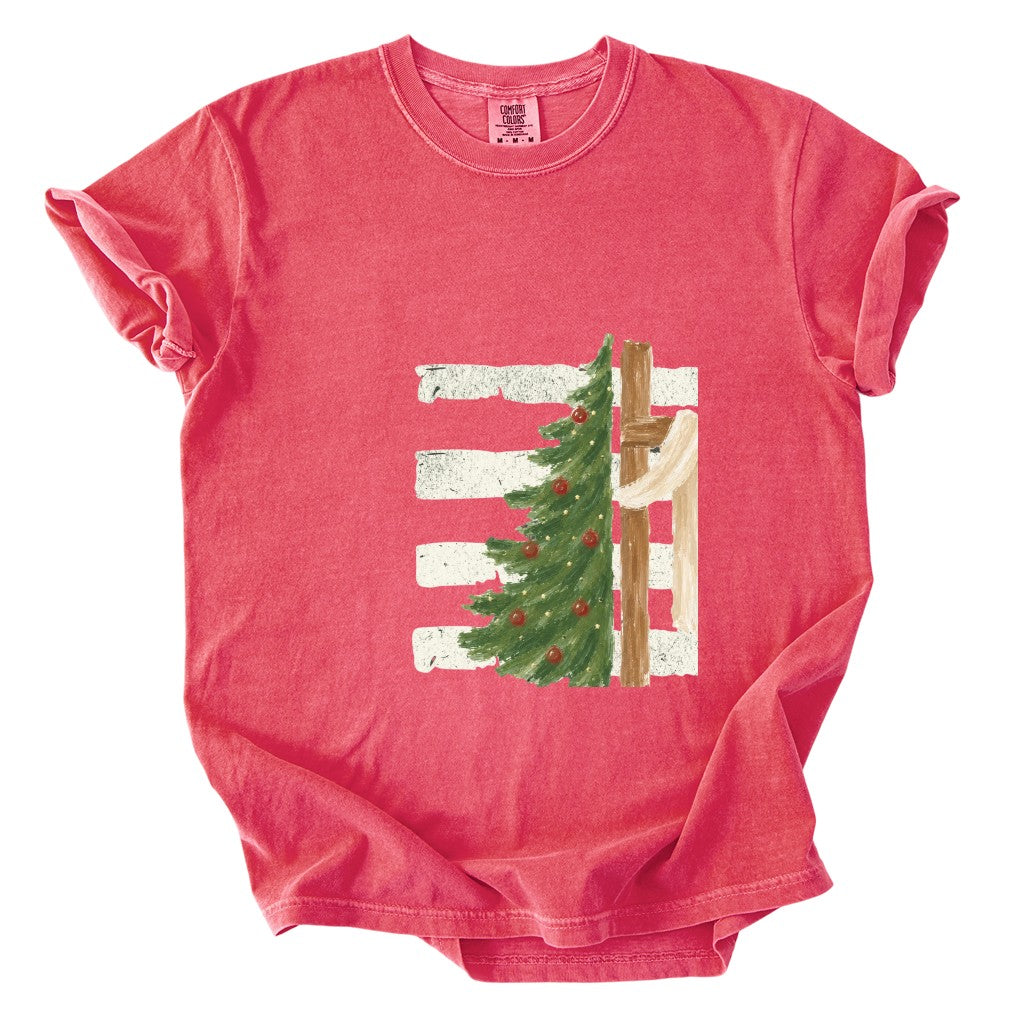 Christmas Tree Cross Design Comfort Colors T-Shirt & Gildan Sweatshirt