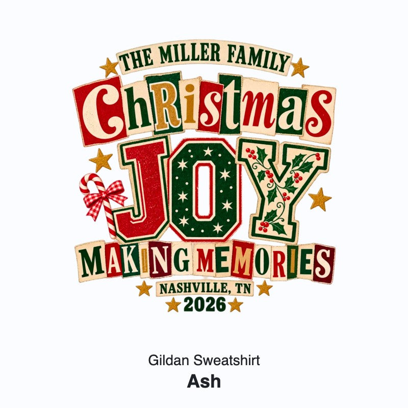 Personalized Christmas Joy Family Shirt - Comfort Colors T-Shirt / Gildan Sweatshirt