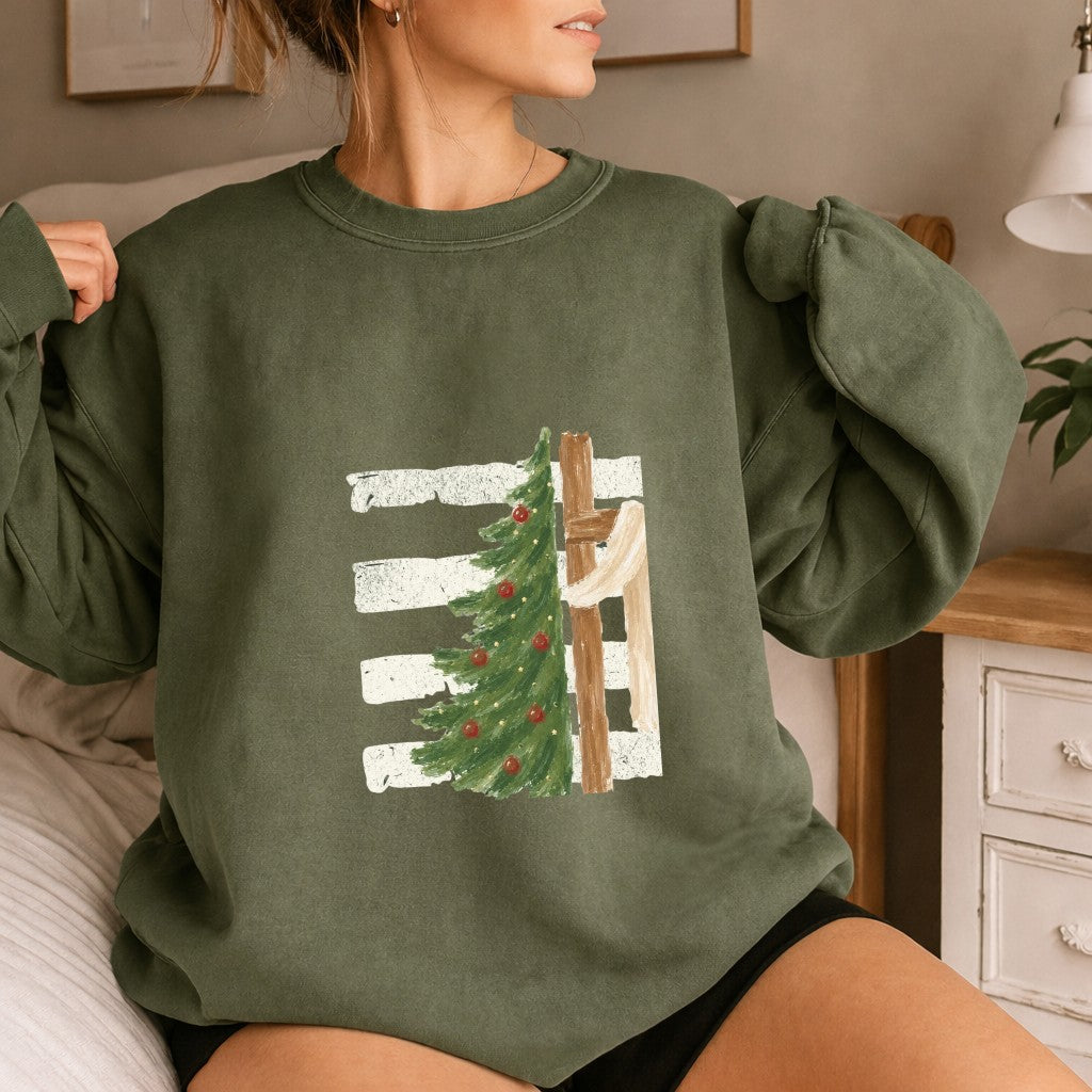 Christmas Tree Cross Design Comfort Colors T-Shirt & Gildan Sweatshirt
