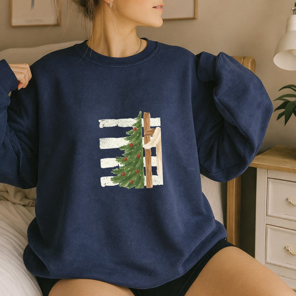 Christmas Tree Cross Design Comfort Colors T-Shirt & Gildan Sweatshirt