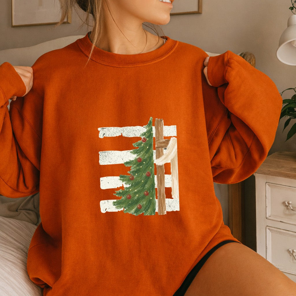 Christmas Tree Cross Design Comfort Colors T-Shirt & Gildan Sweatshirt