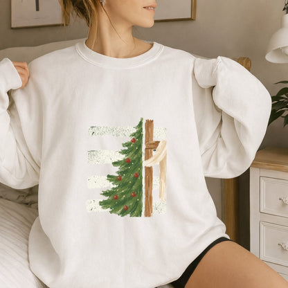Christmas Tree Cross Design Comfort Colors T-Shirt & Gildan Sweatshirt